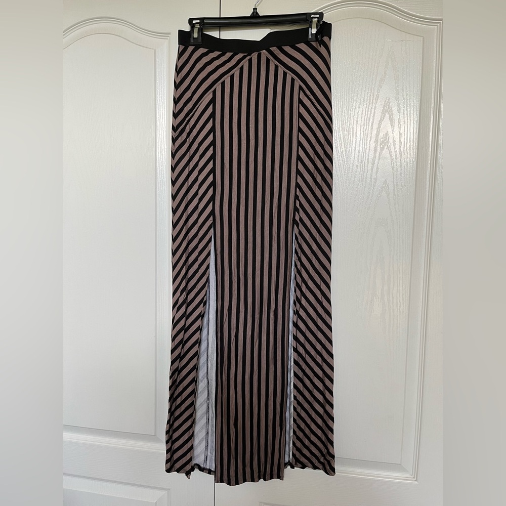 Free People Striped Maxi Skirt in Black and Tan - Picture 2 of 4